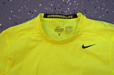 NIKE PRO COMBAT HYPERWARM LITE DRI-FIT Grande Para Hombre AJUSTADO Cuello Redondo Pullover Neón Foto 1 de 4
