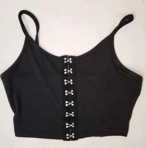Romwe NWOT Goth Black Metal Hook Buttons Cropped Cami Small Size 4 Top - Picture 1 of 6