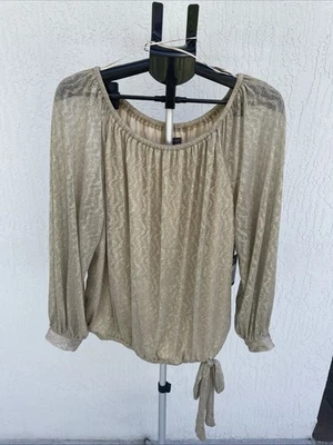 Blusa Vince Camuto dourada cintilante manga longa fora do ombro amarrar cintura plus size 2X - Imagem 1 de 4
