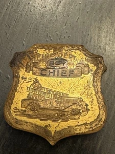 1930's FIRE DEPT BOY CHIEF Brass Pinback Badge - Picture 1 of 3