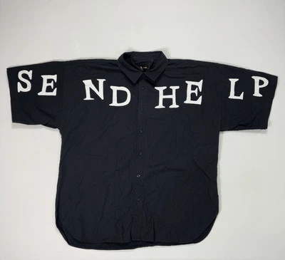 Teddy Fresh Send Help Button-Up Shirt size Large Blink Twice Need Help Black - Image 1 of 4