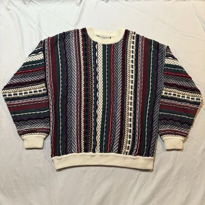 Vintage Cotton Traders 3D Knit Sweater Men’s Sz L Coogi Style Crewneck Chunky - Image 1 of 4