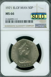 1971 ISLE OF MAN NEW 50 PENCE NGC MS66 PQ MAC SOLO FINEST & SPOTLESS * - Picture 1 of 2