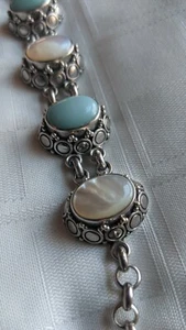  .925 Sterling Suarti BA Mother of the Pearl & Larimar Toggle Bracelet  8.5 - Picture 1 of 6