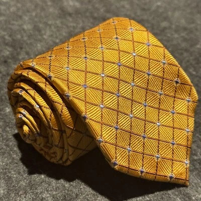 Corbata de seda condesa Mara a cuadros dorados jacquard para hombre usada en excelente estado Foto 1 de 4