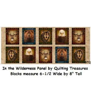 Wilderness Panel cotton Quilt fabric Quilting Treasures Tan Deer Bear Wolf - Picture 1 of 5