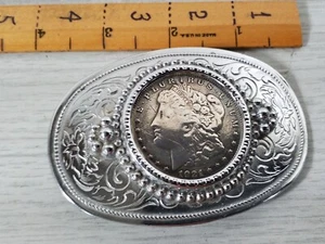Fibbia cintura dollaro argento Morgan 1921 stile occidentale moneta originale - Foto 1 di 4