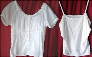 Sonoma 2pc Top & Tank Women’s PM White cotton short Sleeve Button Front Blouse - Picture 1 of 6
