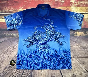 Camisa De Colección MT:2 DRAGON Para Hombres Mediana Estampado TODO LOS 90 Abotonada Azul Corea Anime - Imagen 1 de 10