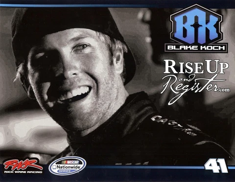 2012 Blake Koch Rise Up & Register NASCAR postcard Cover