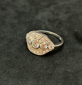 925 Vintage Art Deco Ehering 2,00 ct Moissanit 13,8 mm Gr. 9 - 3,0 g - Bild 1 von 3