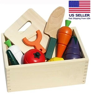 Montessori Wooden Pretend Play Food and Kitchen Cutting Tools Set - Children Toy - Picture 1 of 6