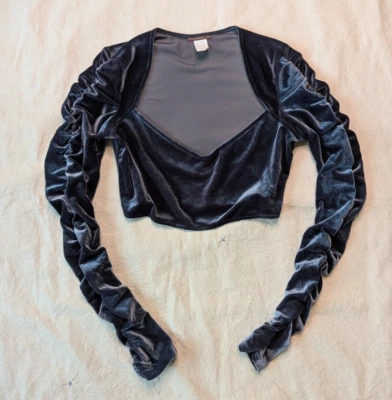 Top Dolman Club Super Recortado Gris Terciopelo Para Mujer Georgette Vintage Años 90 EE. UU. Lg Foto 1 de 4