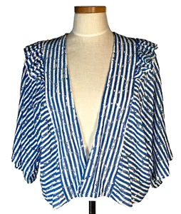 Anthropologie Blue White Eyelet Lace Open Front Shrug Kimono O/S EUC - Picture 1 of 9