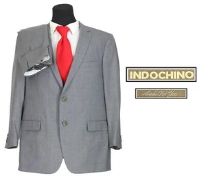 New Indochino Men's Gray Windowpane Tailored 100% Wool Flat Front Suit Size 44R - Picture 1 of 11