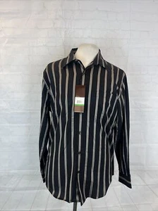 NEW WITH TAGS Perry Ellis Men's Black Striped Cotton Dress Shirt L $89 - Picture 1 of 9