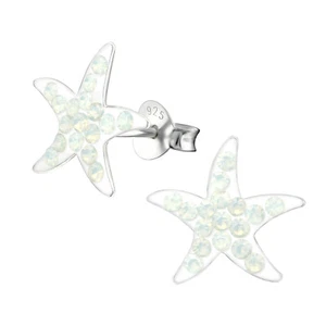 Seestern Kinder Ohrringe mit Kristallen 925 Silber für Mädchen Ohrstecker Schmuc - Bild 1 von 5