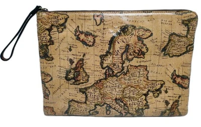 Patricia Nash European Map Print Leather Laptop Case Tech Wristlet 15" A814414 - Image 1 of 4
