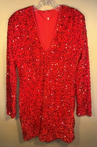 Unbranded Sz XL Top Blouse Red Long Sleeve Tunic or Dress Sequins 10 - Picture 1 of 11