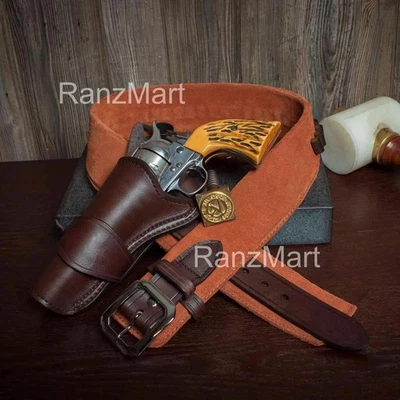 Handmade Leather Tie Down Revolver Cover Ammo Western Belt Holster Gun Cartridge - Image 1 of 4