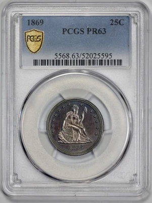 1869 Proof Seated Liberty 25c Silver Quarter PCGS PR 63 Cobalt Toning - Image 1 of 4