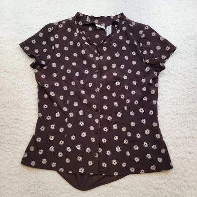 Blusa Covington com botões semi transparente 12 marrom margarida folha de alface manga Y2K - Imagem 1 de 4