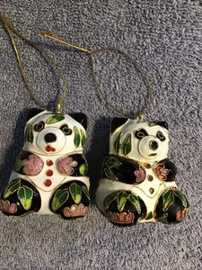 Cloisonné PANDA BEAR Christmas Ornament Lot BEAR Black White Enamel - Picture 1 of 6