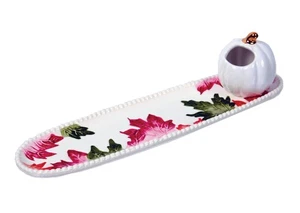 Falling Leaves Cracker Tablett mit weißem Zahnstocherhalter in Kürbisform Set - Bild 1 von 1