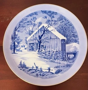 Blue Decorative Plate “The Old Homestead In Winter” Currier & Ives Japan 8.25” - Picture 1 of 5