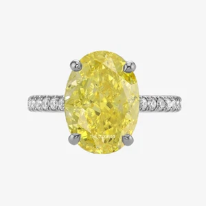 Gold Ring 2.50 Ct IGI Lab Grown Oval Cut Diamond Fancy Intense Yellow 14K White - Picture 1 of 8