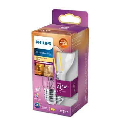Philips LED Lampadina, Goccia, Filamento, WarmGlow, 3.4-40W, Dimmerabile, E k6qj - Immagine 1 di 4