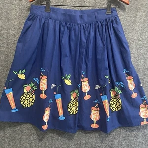 Modcloth Tiki Time A-Line Skirt L Novelty Party Cocktail Drinks Beach Vacation - Picture 1 of 9