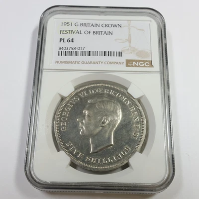 1951 NGC PL64 Proof Like - Festival of Great Britain 1 Crown 5 Shillings #58020A - Image 1 of 3