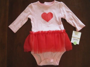 New NWT Carter Valentine Heart Pink Long Sleeve Tutu Bodysuit Dress 9 Month - Picture 1 of 1