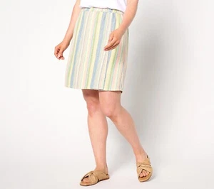 Pantalón Corto Denim & Co. Naturals Talla M Regular Rayas Mezcla Lino AZUL DENIM A643737 - Imagen 1 de 1