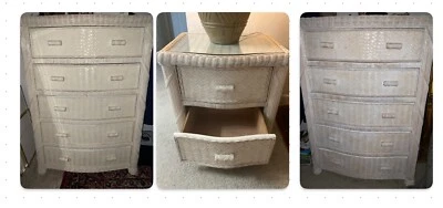 Juego de 3 piezas de mimbre de ratán, marco de madera, frente de arco, tapa de cristal Foto 1 de 4