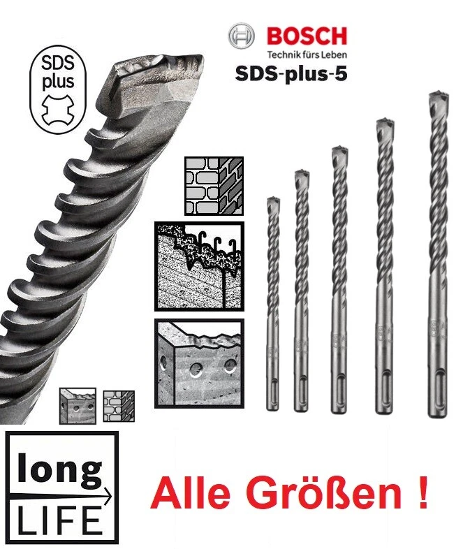 BOSCH Plus-5 SDS-Plus 2-Schneiden Beton Stein Hammerbohrer Ø 4 - 26mm LongLife - Bild 1 von 1