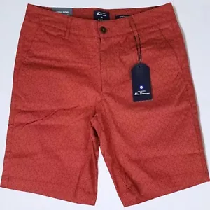 Ben Sherman rote rostige lässige Chino-Shorts normale Passform geometrischer Druck NEU 32 - Bild 1 von 8