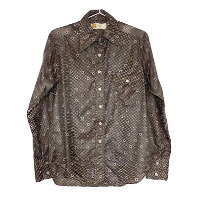 Camisa De Colección Blanca Botón Ciervo Para Mujer Talla M Marrón Lunares Floral Retro Años 70 Nylon Foto 1 de 4
