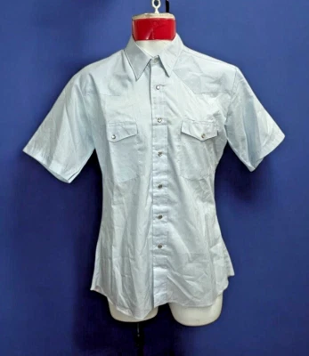 De Colección Wrangler Western Polvo Azul Camisa Manga Corta Perla Snap M X-Long Tails Foto 1 de 4