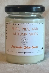 Pups Pies and Autumn Skies Pumpkin Spice Scent 8oz Glass Jar Candle Soy Wax - Picture 1 of 4