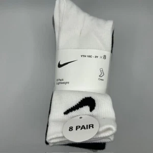 Nike Youth Lightweight Crew Socks 8-Pair White/Grey/Black sz 5-7 (10C-3Y) NWT - Picture 1 of 5