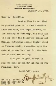 "Hymnen des Geistes" Hymologe Henry Wilder Foote signiert TLS von 1922 Echtheitszertifikat - Bild 1 von 2
