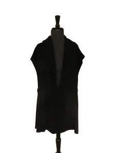 Caroline Rose Women's Size L XL Oversized Black Knit Open Front Vest Coat Jacket - Picture 1 of 8