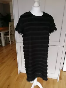 Boohoo Black Fringe Shift Tunic Dress LBD little black dress 12 - Picture 1 of 9