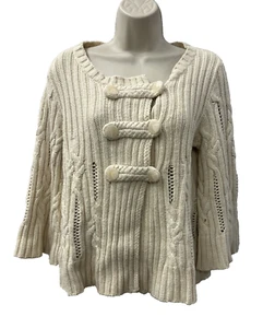 Heather B Women's Cotton Blend Swing Cardigan with Bell Sleeves Ivory Med - Picture 1 of 12