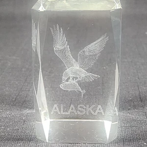 Vintage 80s Laser 3D Etched Glass Paperweight Bird/fish Alaska - Picture 1 of 7