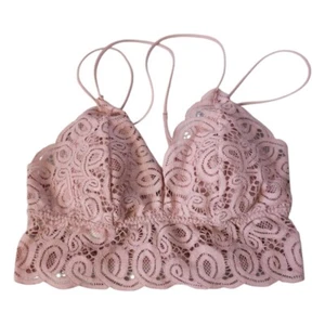 ROSA Victoria's Secret Bralette de Encaje M Rubor Rosa Festoneado Ribete Tirantes Pullove - Imagen 1 de 7