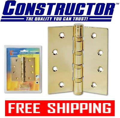 Constructor Door Hinge Ball Bearing Polished Brass 4" x 3.5"  Discount on Multi  - Image 1 of 2