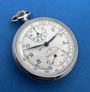 HEUER LEONIDAS S.A.V.I.C CHRONOGRAPH POCKET WATCH 52 mm MANUAL VALJUOX 5 - Picture 1 of 19